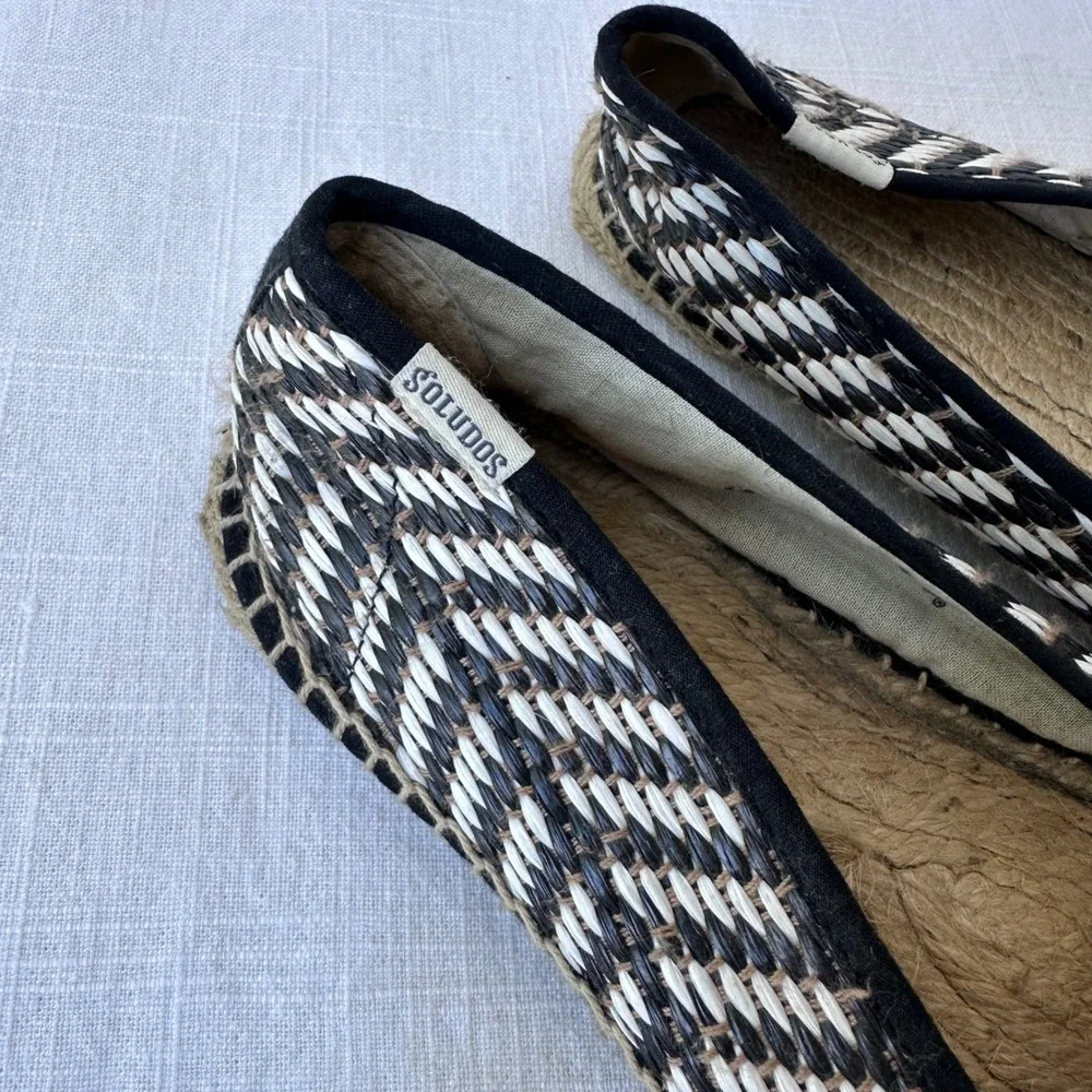Soludos Womens Black White Woven Chevron Espadrille Flats Shoes Size 38 AF2